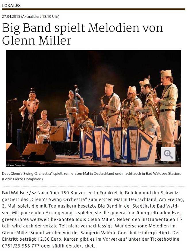 Big band spielt Glenn Miller Glenn's Swing Orchestra concert Bad Waldsee