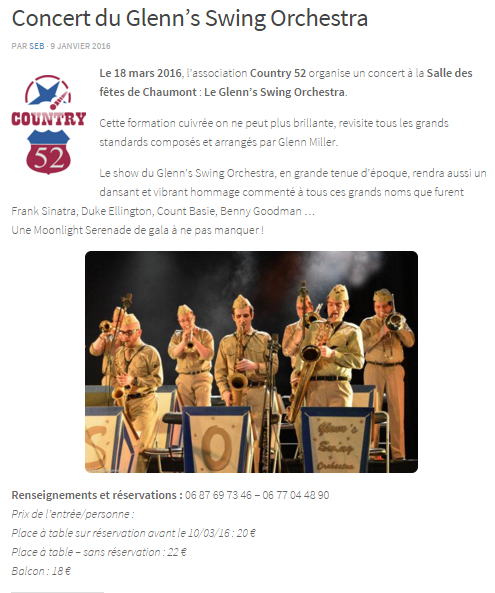 l'association Country 52 organise un concert a la salle des fetes de Chaumon