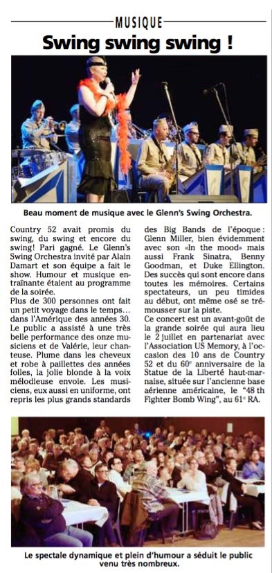 Swing swing swing Article de presse concert Glenn's Swing Orchestra a Chaumont